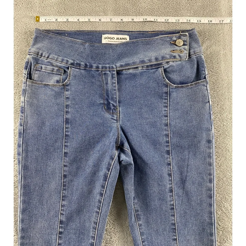 Gogo Jeans Womens Flare Denim Medium Wash Seam Front Bell Bottom Size 5/27 28506